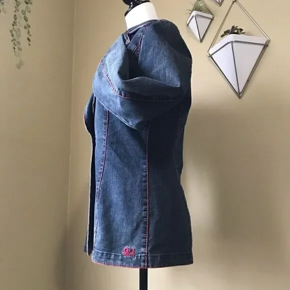 Fitted Collared One Button Denim Blazer/Jacket - Picture 3 of 8